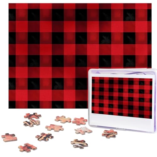 Puzzle 500 Teile Holzpuzzle Rot Schwarz Büffel Karo Karomuster Fotopuzzle Personalisiertes Bilderpuzzle für Erwachsene Benutzerdefinierte Puzzles Herausfordernde Puzzles für Familie Hochzeitsgeschenk von LPSRTWE