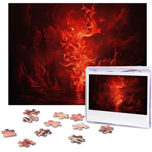 Puzzle 500 Teile Holzpuzzle Rote Flamme Fotopuzzle Personalisiertes Bilderpuzzle für Erwachsene Benutzerdefinierte Puzzles Herausfordernde Puzzles für Familie Hochzeitsgeschenk von LPSRTWE