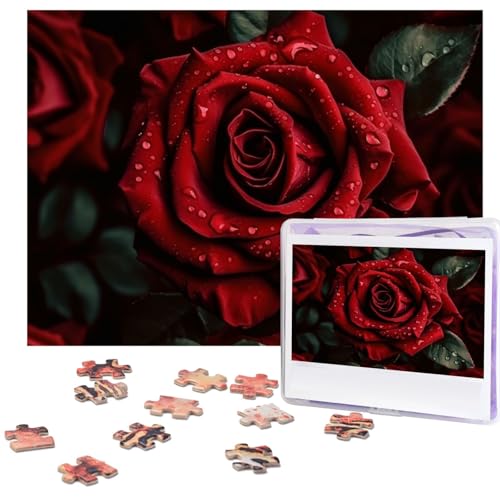 Puzzle 500 Teile Holzpuzzle Rote Rose Fotopuzzle Personalisiertes Bilderpuzzle für Erwachsene Benutzerdefinierte Puzzles Herausfordernde Puzzles für Familie Hochzeitsgeschenk von LPSRTWE