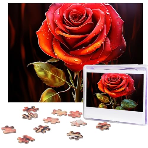 Puzzle 500 Teile Holzpuzzle Rote Rose Kunst Fotopuzzle Personalisiertes Bilderpuzzle für Erwachsene Benutzerdefinierte Puzzles Herausfordernde Puzzles für Familie Hochzeitsgeschenk von LPSRTWE