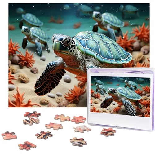 Puzzle 500 Teile Holzpuzzle Schildkröte Seestern Fotopuzzle Personalisiertes Bilderpuzzle für Erwachsene Benutzerdefinierte Puzzles Herausfordernde Puzzles für Familie Hochzeitsgeschenk von LPSRTWE