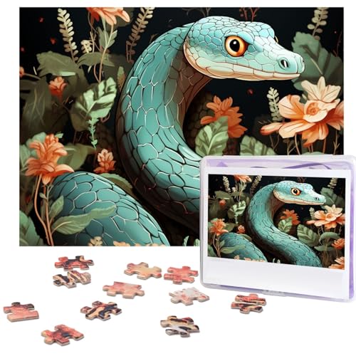 Puzzle 500 Teile Holzpuzzle Schlange und Blume Fotopuzzle Personalisiertes Bilderpuzzle für Erwachsene Benutzerdefinierte Puzzles Herausfordernde Puzzles für Familie Hochzeitsgeschenk von LPSRTWE