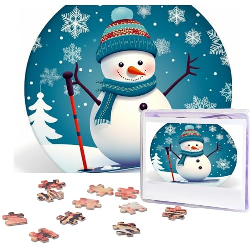 Puzzle 500 Teile Holzpuzzle Schöne Weihnachten Skifahren Schneemann Fotopuzzle Personalisiertes Bilderpuzzle für Erwachsene Benutzerdefinierte Puzzles Herausfordernde Puzzles für Familie von LPSRTWE