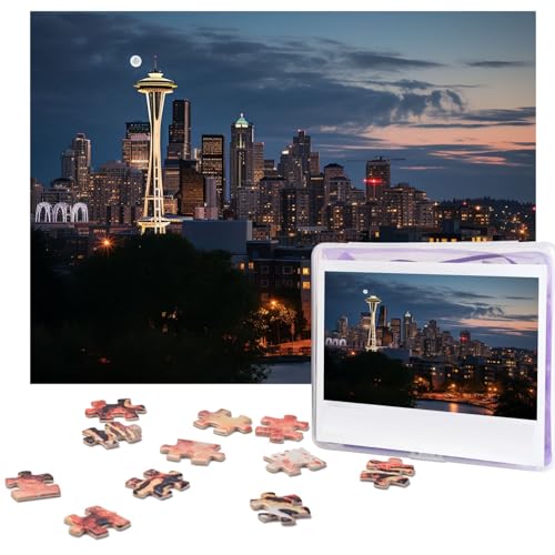 Puzzle 500 Teile Holzpuzzle Stadt Seattle Fotopuzzle Personalisiertes Bilderpuzzle für Erwachsene Benutzerdefinierte Puzzles Herausfordernde Puzzles für Familie Hochzeitsgeschenk von LPSRTWE