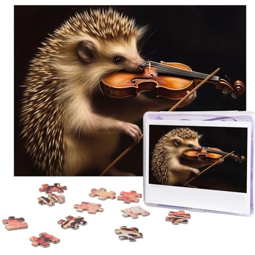 Puzzle 500 Teile Holzpuzzle Tier Igel Musik Violine Fotopuzzle Personalisiertes Bilderpuzzle für Erwachsene Benutzerdefinierte Puzzles Herausfordernde Puzzles für Familie Hochzeitsgeschenk von LPSRTWE