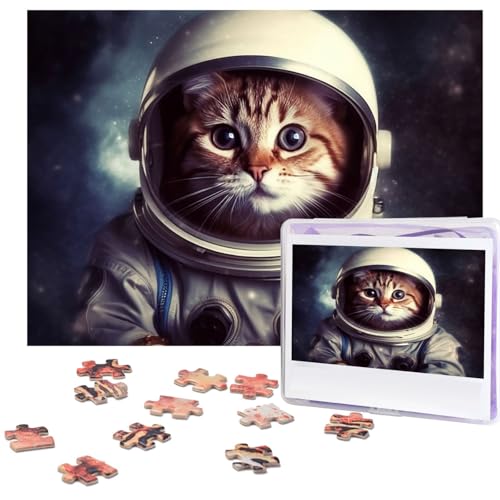 Puzzle 500 Teile Holzpuzzle Tier Katze Astronaut Fotopuzzle Personalisiertes Bilderpuzzle für Erwachsene Benutzerdefinierte Puzzles Herausfordernde Puzzles für Familie Hochzeitsgeschenk von LPSRTWE