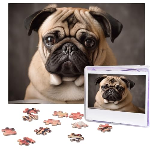 Puzzle 500 Teile Holzpuzzle Tier Mops Hund Fotopuzzle Personalisiertes Bilderpuzzle für Erwachsene Benutzerdefinierte Puzzles Herausfordernde Puzzles für Familie Hochzeitsgeschenk von LPSRTWE