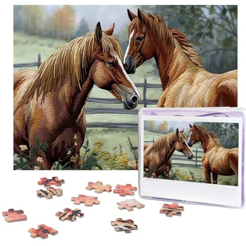 Puzzle 500 Teile Holzpuzzle Tiere Stickerei Gemälde Pferde Fotopuzzle Personalisiertes Bilderpuzzle für Erwachsene Benutzerdefinierte Puzzles Herausfordernde Puzzles für Familie Hochzeitsgeschenk von LPSRTWE