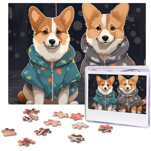 Puzzle 500 Teile Holzpuzzle Tragen Kleidung Corgi Hunde Fotopuzzle Personalisiertes Bilderpuzzle für Erwachsene Benutzerdefinierte Puzzles Herausfordernde Puzzles für Familie Hochzeitsgeschenk von LPSRTWE