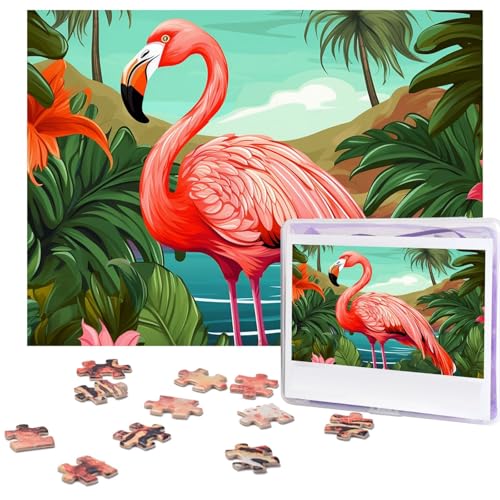 Puzzle 500 Teile Holzpuzzle Tropischer Flamingo Fotopuzzle Personalisiertes Bilderpuzzle für Erwachsene Benutzerdefinierte Puzzles Herausfordernde Puzzles für Familie Hochzeitsgeschenk von LPSRTWE