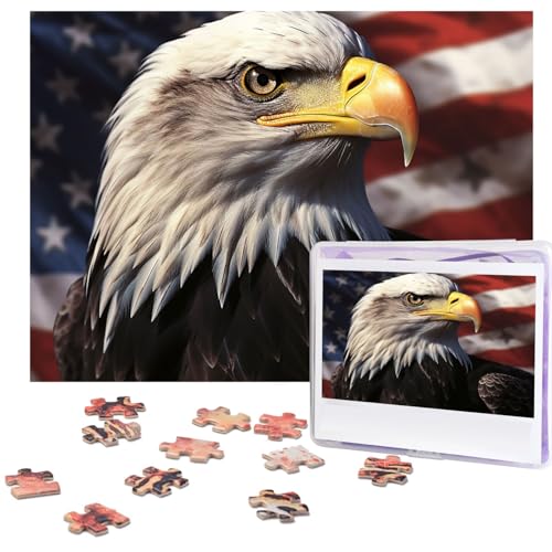 Puzzle 500 Teile Holzpuzzle USA Flagge und Adler Fotopuzzle Personalisiertes Bilderpuzzle für Erwachsene Benutzerdefinierte Puzzles Herausfordernde Puzzles für Familie Hochzeitsgeschenk von LPSRTWE