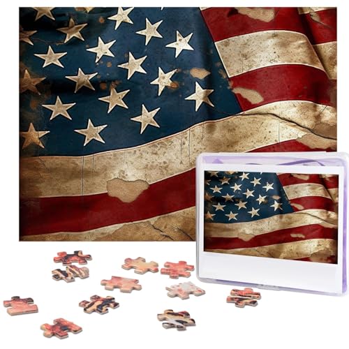 Puzzle 500 Teile Holzpuzzle Vintage Amerikanische Flagge Fotopuzzle Personalisiertes Bilderpuzzle für Erwachsene Benutzerdefinierte Puzzles Herausfordernde Puzzles für Familie Hochzeitsgeschenk von LPSRTWE