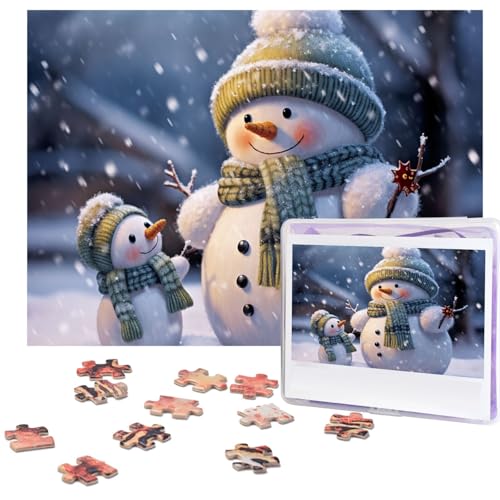 Puzzle 500 Teile Holzpuzzle Winter Schneemann Fotopuzzle Personalisiertes Bildpuzzle für Erwachsene Benutzerdefinierte Puzzles Herausfordernde Puzzles für Familie Hochzeitsgeschenk von LPSRTWE