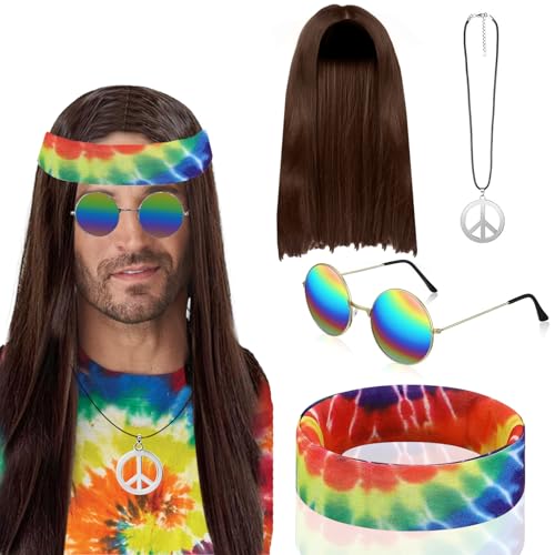 LPZMPZ Hippie Kostüm Flower Power Hippy Kleidung Damen Herren 60er 70er 80er Jahre Accessoires Set für Karneval Mottoparty Halloween Fasching Cosplay Themenparty von LPZMPZ