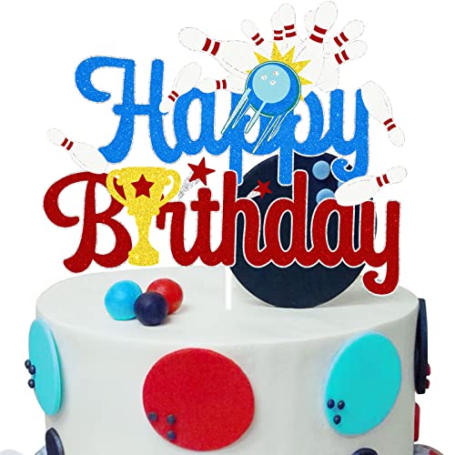 Bowling Happy Birthday Kuchenaufsatz – Sportthema Glitzer Kuchenaufsatz für Jungen und Kinder – Bowling Alley Geburtstag Party Dekorationen Zubehör Bowling Happy Birthday Kuchenaufsatz – Sportthema Glitzer Kuchenaufsatz für Jungen und Kinder – Bowling Alley Geburtstag Party Dekorationen Zubehör von LQINBIBJ