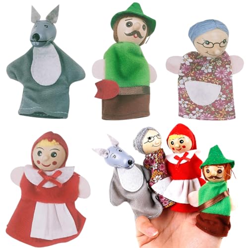 LQIOACU 4 Pcs Handpuppen Für Kinder Märchen Handpuppen Spielzeug Set “Rotkäppchen Und Der Große Böse Wolf” Für Kinder von LQIOACU