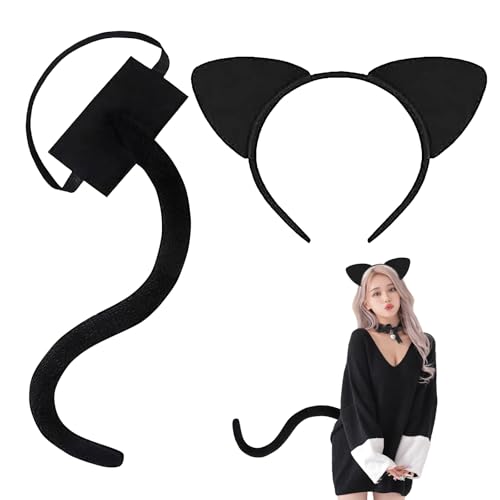 LQTSLFM Katzen Kostüm,Katzenohren Stirnband,Ohren Stirnband Set,Tier Kostüm für Mädchen Fasching Halloween Katze Ohren Katzenschwanz Tier Cosplay von LQTSLFM