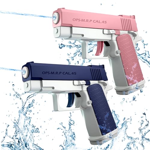 Wasserpistole Kinder 2 Stück Wasserpistolen Klein Wasserspritzpistole Reichweite 10 Meter Water Gun für Kinder Sommer Freien Pool Strand Wasserspielzeug (Blau+Rosa) von LQTSLFM