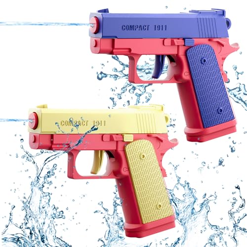 Wasserpistole Kinder 2 Stück Wasserpistolen Klein Wasserspritzpistole Reichweite 10 Meter Water Gun für Kinder Sommer Freien Pool Strand Wasserspielzeug (Blau+Rot) von LQTSLFM