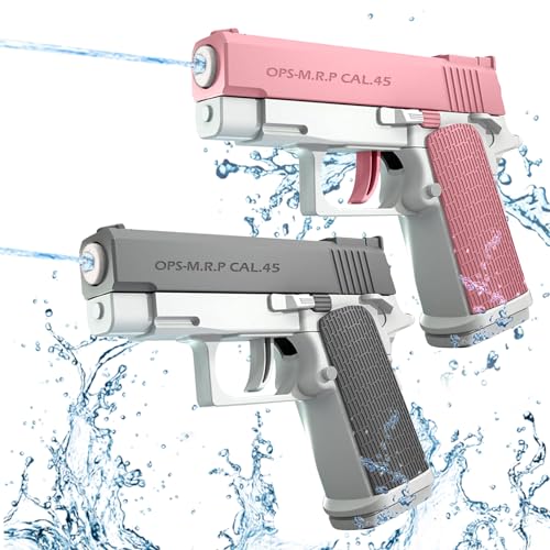 Wasserpistole Kinder 2 Stück Wasserpistolen Klein Wasserspritzpistole Reichweite 10 Meter Water Gun für Kinder Sommer Freien Pool Strand Wasserspielzeug (Grau+Rosa) von LQTSLFM