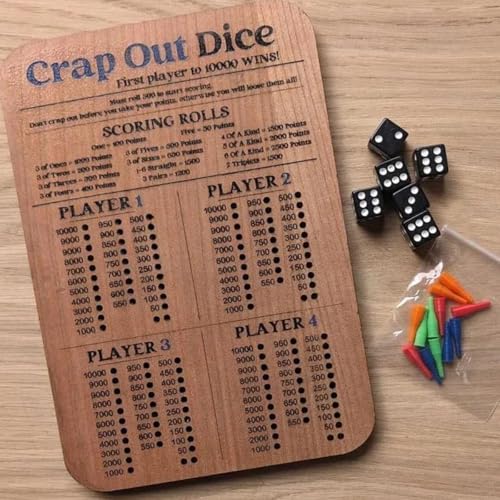 LQVNSAX Crap Out Würfel-Punktetafel, Würfelspiel-Punktetafel, Crap Out Würfelbrett-Punktetafel, Würfel-Punktetafel für lustiges Spiel, hölzerne Würfelspiel-Punktetafel (10 inches) von LQVNSAX