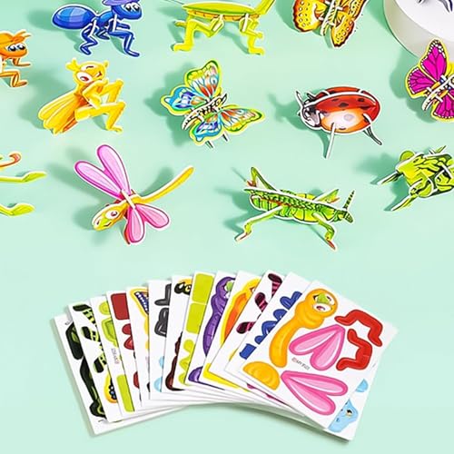 Flowarmth Educational 3D Cartoon Puzzle, Flowarmth Puzzle, 25Pcs Not Repeating 3D Puzzles for Kids Toys, DIY 3D Animal Learning Educational Paper Puzzle (Insect) von LQX