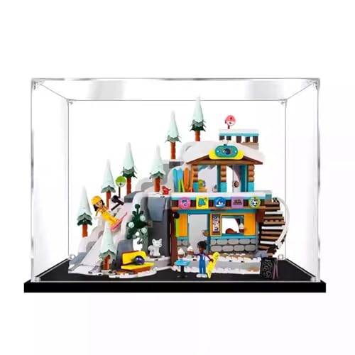 LRDECOR Staubdichte Acrylvitrine für LE-GO 41756 Holiday Ski Resort Bausteinmodell, transparente Box, Displaybox kompatibel mit Le-go 41756. (kein Modell) (2 mm schwarzer Sockel) von LRDECOR