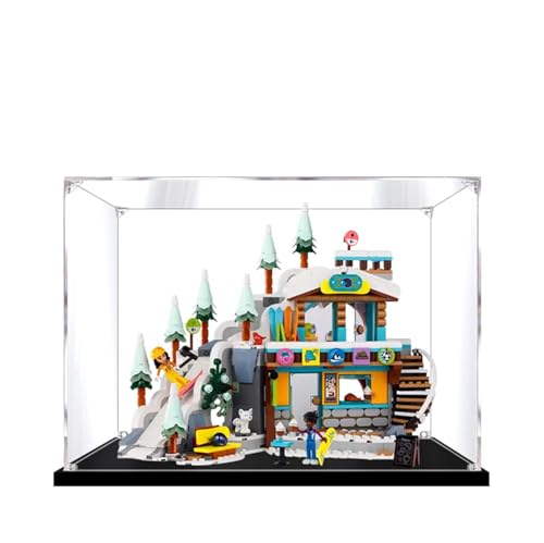 LRDECOR Staubdichte Acrylvitrine für LE-GO 41756 Holiday Ski Resort Bausteinmodell, transparente Box, Displaybox kompatibel mit Le-go 41756. (kein Modell) (3 mm schwarzer Sockel) von LRDECOR