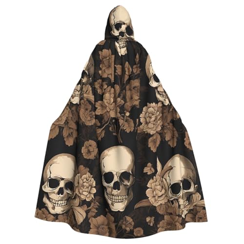 LRHCNZDCP Gothic-Tapete, Totenkopf-Druck, Unisex, Kapuzenmantel, Umhang für Erwachsene, Cosplay, Uniform, Sensenmann, Vampir-Party, Halloween, Faschingskostüme von LRHCNZDCP