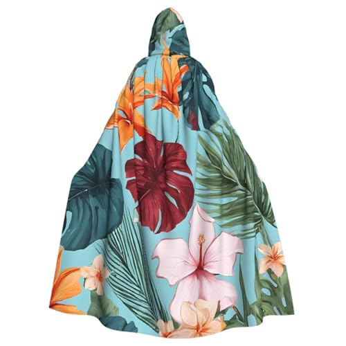 LRHCNZDCP Hojas Tropicales Y Flores bedruckter Unisex-Bademantel mit Kapuze, Umhang für Erwachsene, Cosplay, Uniform, Sensenmann, Vampir-Party, Halloween, Faschingskostüme von LRHCNZDCP