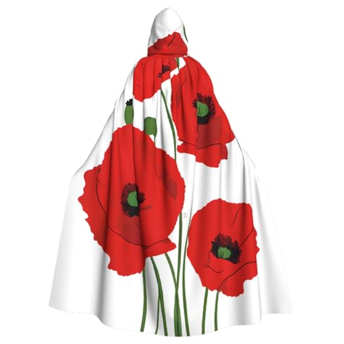 LRHCNZDCP Mohnblumen-bedruckter Unisex-Bademantel mit Kapuze, Umhang für Erwachsene, Cosplay, Uniform, Sensenmann, Vampir-Party, Halloween, Faschingskostüme von LRHCNZDCP