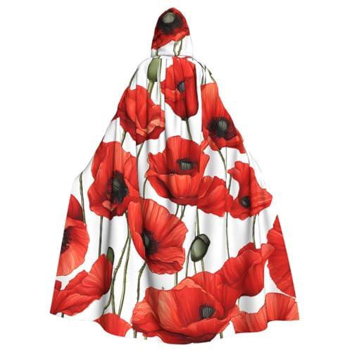 LRHCNZDCP Roter Mohnblumen-Aufdruck, Unisex, Kapuzenumhang für Erwachsene, Cosplay, Uniform, Sensenmann, Vampir-Party, Halloween, Faschingskostüme von LRHCNZDCP