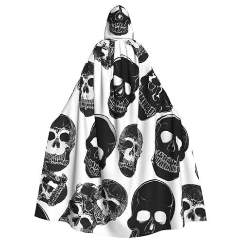 LRHCNZDCP Schwarzer Totenkopf-Aufdruck, Unisex, Kapuzenumhang für Erwachsene, Cosplay, Uniform, Sensenmann, Vampir-Party, Halloween, Faschingskostüme von LRHCNZDCP