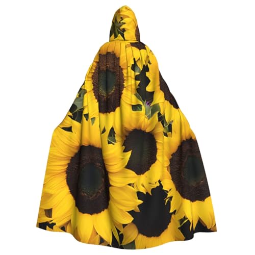 LRHCNZDCP Sonnenblumen-bedruckter Unisex-Bademantel mit Kapuze, Umhang für Erwachsene, Cosplay, Uniform, Sensenmann, Vampir-Party, Halloween, Faschingskostüme von LRHCNZDCP