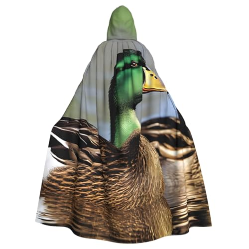 LRHCNZDCP Stockente Ente bedruckter Unisex-Bademantel mit Kapuze, Umhang für Erwachsene, Cosplay, Uniform, Sensenmann, Vampir-Party, Halloween, Faschingskostüme von LRHCNZDCP