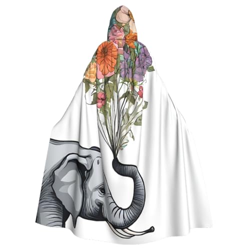 LRHCNZDCP Umhang mit Elefant mit Blume, bedruckt, Unisex, mit Kapuze, für Erwachsene, Cosplay, Uniform, Sensenmann, Vampir-Party, Halloween, Faschingskostüme von LRHCNZDCP