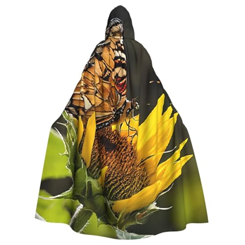 LRHCNZDCP Unisex Kapuzenumhang mit Sonnenblumen- und Schmetterlings-Motiv, für Erwachsene, Cosplay, Uniform, Sensenmann, Vampir-Party, Halloween, Faschingskostüme von LRHCNZDCP