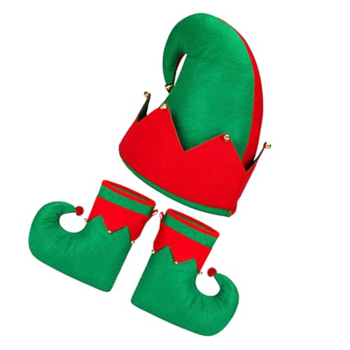 LRXIYODE 3 Stück Teiliges Elfenschuhe und Weihnachtsmütze Rot Grün Langlebiges Stoffmaterial Klassisches Design für Weihnachtsfeier und Elf Cosplay Kostüm LRXIYODE 3 Stück Teiliges Elfenschuhe und Weihnachtsmütze Rot Grün Langlebiges Stoffmaterial Klassisches Design für Weihnachtsfeier und Elf Cosplay Kostüm von LRXIYODE