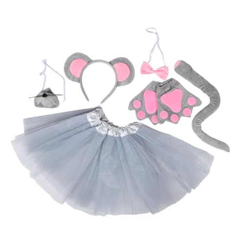 LRXIYODE 7 Stück Teiliges Mauskostüm mit Grauem Tüllrock Tierischem Ohr Haarreif Nasen Bowtie und Handschuhen Atmungsaktiv Leicht Bequem für Halloween Party Karneval und LRXIYODE 7 Stück Teiliges Mauskostüm mit Grauem Tüllrock Tierischem Ohr Haarreif Nasen Bowtie und Handschuhen Atmungsaktiv Leicht Bequem für Halloween Party Karneval und von LRXIYODE