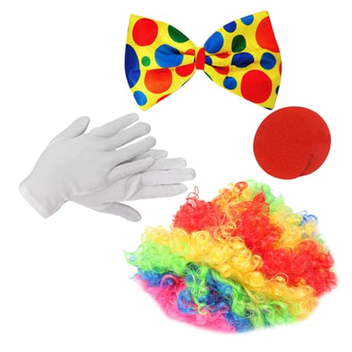 LRXIYODE Clown Kostüm Zubehör Teilig mit Bunter Perücke Fliege Handschuhen und Hautfreundlicher Clown Nase Langlebig Hautfreundlich für Karneval Halloween und Fasching LRXIYODE Clown Kostüm Zubehör Teilig mit Bunter Perücke Fliege Handschuhen und Hautfreundlicher Clown Nase Langlebig Hautfreundlich für Karneval Halloween und Fasching von LRXIYODE