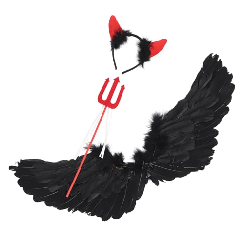 LRXIYODE Halloween Teufel Kostüm Cosplay Umhang mit Schwarzen Federflügeln Bequemes Strapazierfähiges Bühnenoutfit für Foto Requisiten und Kostümpartys LRXIYODE Halloween Teufel Kostüm Cosplay Umhang mit Schwarzen Federflügeln Bequemes Strapazierfähiges Bühnenoutfit für Foto Requisiten und Kostümpartys von LRXIYODE