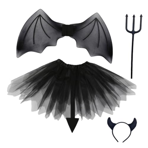 LRXIYODE Teufel Kostüm Teiliges mit Flügeln Hörnern Fork und Rock Schwarzes Devil Cosplay Zubehör für Halloween Party und Fasching Geeignet LRXIYODE Teufel Kostüm Teiliges mit Flügeln Hörnern Fork und Rock Schwarzes Devil Cosplay Zubehör für Halloween Party und Fasching Geeignet von LRXIYODE