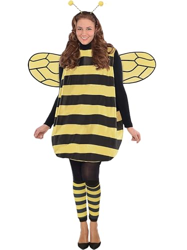 LSFYSZD Bienenkostüm-Set für Erwachsene, Damen, Halloween, Party, Cosplay, Kostüm, figurbetontes Kleid mit Kapuze und Reißverschluss mit Flügeln (Standard, L, Tunika, Stirnband, Flügel, Beinärmel) von LSFYSZD