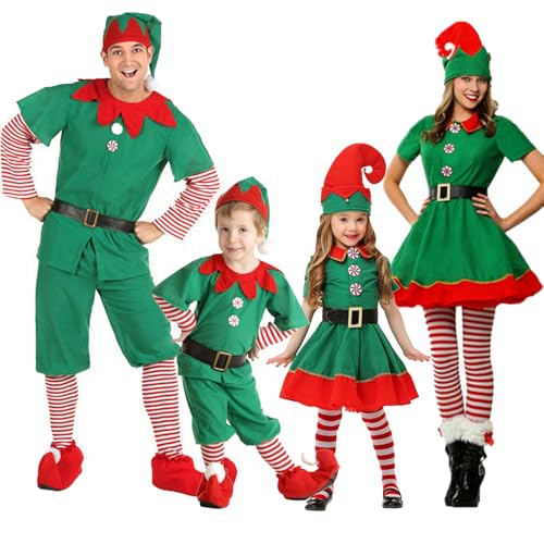 LSFYSZD Elfenkostüm für Erwachsene, Elfenkostüm, Elfenkostüm mit Elfenkleid + Hut + Socken + Gürtel, Weihnachtskostüm für Damen (Papa, XL, Elfenkostüm) von LSFYSZD