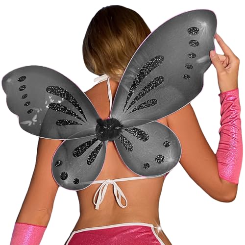 LSFYSZD Feenflügel für Erwachsene, Schmetterlingsflügel für Damen, Halloween-Kostüm, Party, Verkleidung (Stil A, Schwarz, Einheitsgröße) von LSFYSZD