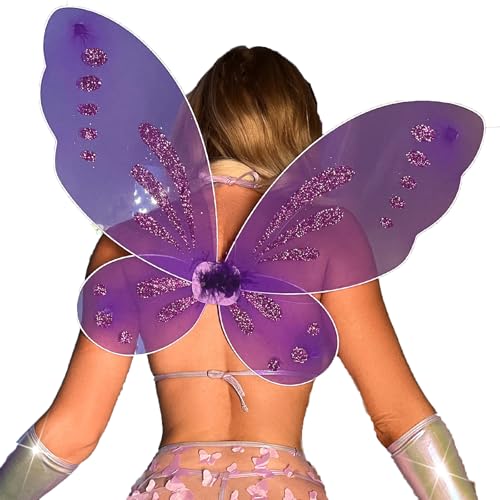 LSFYSZD Feenflügel für Erwachsene, Schmetterlingsflügel für Damen, Halloween-Kostüm, Party, Verkleidung (Stil A, Violett, Einheitsgröße) von LSFYSZD