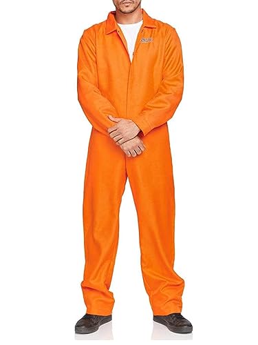 LSFYSZD Unisex Jailbird-Kostüm für Erwachsene, Gefängnisgefangenen-Kostüm, Overall für Herren, Damen, Halloween, Verkleidungsparty (Herren, Orange, L) von LSFYSZD