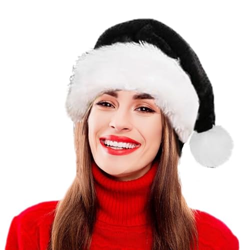 LSFYSZD Weihnachtsmütze mit Pailletten, Schneeflocke, Erwachsene, Plüsch, Kunstfellbesatz, Bommel, Unisex, Weihnachtsmütze für Urlaub, Party (Schwarz / Weiß, Erwachsene, Einheitsgröße) von LSFYSZD