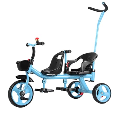 Doppelsitziges Tandem-Dreirad für 2–5 Jahre,Dreirad für Kinder mit 3 Rädern und Griff für Eltern,Kinder-Laufrad mit Lenkung für Kinder,Rücksitz mit Gurt und Armlehne,Doppelbremsen an den Hinterrädern von LSQXSS