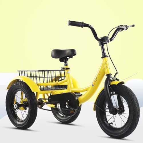 LSQXSS 12-Zoll-Dreiräder für Kleinkinder zum Reisen und Abhängen, Cruiser-Dreirad mit Fußpedalen, Vorderrad-Bremse, 3-Räder-Fahrrad mit großem hinteren Korb, Luftreifen-Speichenräder von LSQXSS